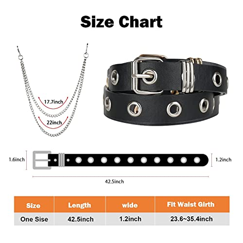 Apparel-Grommet Leather Belt with Detachable Chain