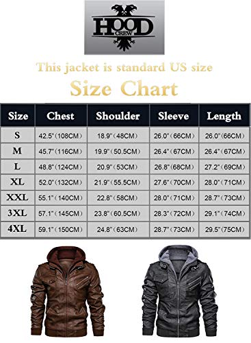 Apparel-Men’s Casual Stand Collar Faux Leather Zip-Up Motorcycle Bomber Jacket With a Removable Hood